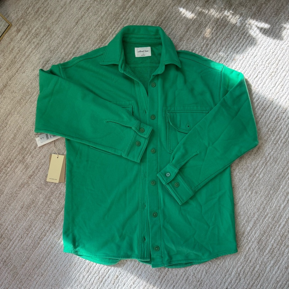 Aritzia Wilfred Free Free Terry Fleece Shirt Jacket - GD Alien Green